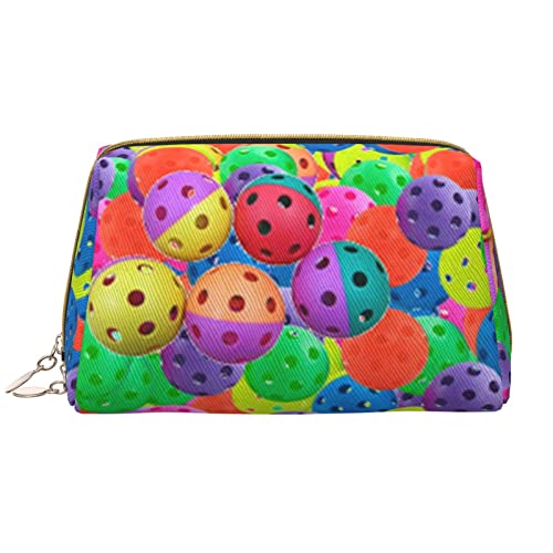 PSVOD Pickleball Bälle Farben Muster Leder Make-up Tasche Reise Make-up Tasche Tragbare Make-up Tasche Damen Mädchen Make-up Tasche, Weiss/opulenter Garten, Einheitsgröße von PSVOD