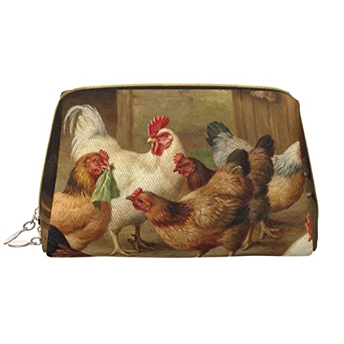 PSVOD Roast Chicken Henne Farm Leder Make-up Tasche Reise Make-up Tasche Tragbare Make-up Tasche Damen Mädchen Make-up Tasche, Weiss/opulenter Garten, Einheitsgröße von PSVOD