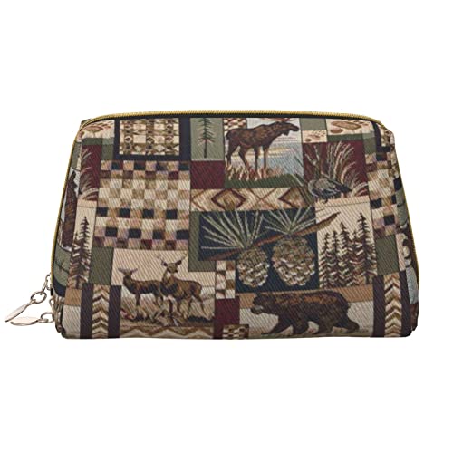 PSVOD Rustikale Lodge Bear Elch Leder Make-up Tasche, Reise Make-up Tasche Tragbare Make-up Tasche Damen Mädchen Make-up Tasche, Weiss/opulenter Garten, Einheitsgröße von PSVOD