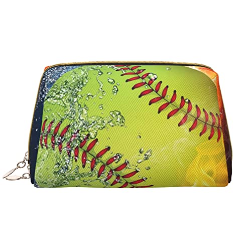 PSVOD Softball Leder Reise Kosmetiktasche Damen Kosmetiktasche Große Kapazität Kosmetiktasche Mädchen Schönheit Reißverschluss Kosmetiktasche Aufbewahrungstasche, Weiss/opulenter Garten, Einheitsgröße von PSVOD