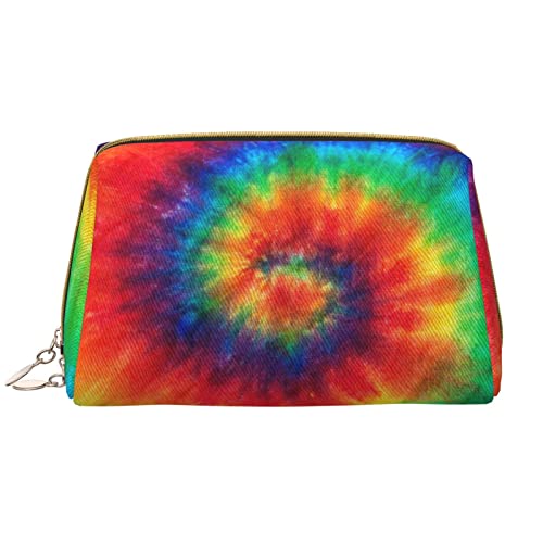 PSVOD Tie Dye Regenbogen Leder Make-up Tasche, Reise Make-up Tasche Tragbare Make-up Tasche Damen Mädchen Make-up Tasche, Weiß, Einheitsgröße, Weiß, One Size von PSVOD