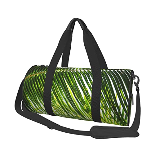 Palm Leaves Green Shades Sport-Turnbeutel mit Schuhfach, wasserdichte Reise-Seesack für Männer und Frauen, mit verstellbarem Riemen, Schwarz, One Size von PSVOD