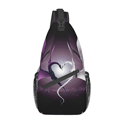 Purple And Wirte Dragons Casual Messenger Bag Herren Hüfttasche Brusttasche One Shoulder Sling Rucksack Reisen und Wandern, Schwarz, Einheitsgröße von PSVOD