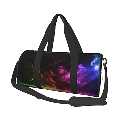 Regenbogen Sky And Moon Sporttasche mit Schuhfach, wasserdichte Reisetasche für Männer und Frauen, mit verstellbarem Riemen, Schwarz, One Size von PSVOD