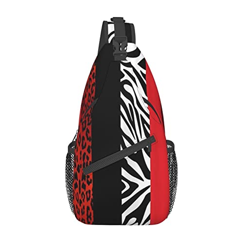 Rote Leoparden- und Zebra-Tier-Kuriertasche, Herren-Hüfttasche, Brusttasche, One-Shoulder-Sling-Rucksack, Reisen und Wandern, Schwarz, Einheitsgröße von PSVOD