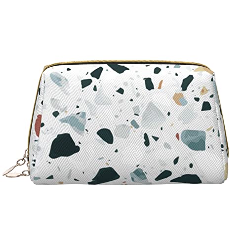 Terrazzo Marmor Pastellleder Make-up Tasche Reise Make-up Tasche Tragbare Make-up Tasche Damen Mädchen Make-up Tasche, Weiss/opulenter Garten, Einheitsgröße von PSVOD