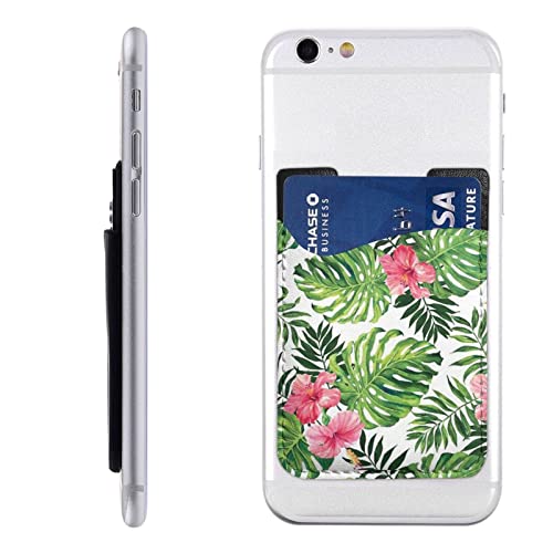 Tropical Leaves Handy-Kartenhalter, PU-Leder, Kreditkarten-Ausweis-Tasche, 3 m, selbstklebende Hülle für alle Smartphones, Weiss/opulenter Garten, Einheitsgröße von PSVOD