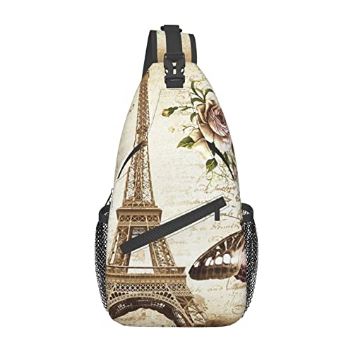Vintage Paris Eiffelturm Schmetterling Casual Messenger Bag Herren Hüfttasche Brusttasche One Shoulder Sling Rucksack Reisen und Wandern, Schwarz, Einheitsgröße von PSVOD