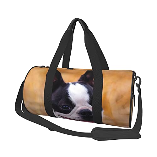 Wunderschöner Boston Terrier Sport-Turnbeutel mit Schuhfach, wasserdichte Reisetasche für Männer und Frauen, mit verstellbarem Riemen, Schwarz, One Size von PSVOD