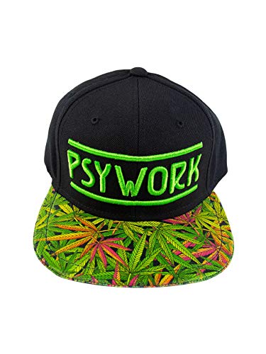 PSYWORK Schwarzlicht Black Cap Neon Funky Weed, Grün von PSYWORK