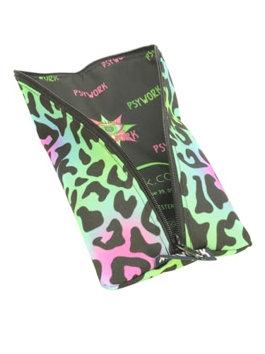 PSYWORK Schwarzlicht Stifttasche Etui Neon Animal Print Leopard UV-aktiv fluoreszierend Federmappe von PSYWORK