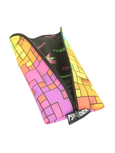 PSYWORK Schwarzlicht Stifttasche Etui Neon Fancy Rainbow Pixel UV-aktiv fluoreszierend Federmappe von PSYWORK