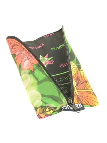 PSYWORK Schwarzlicht Stifttasche Etui Neon Kolibri Hibiskus Flower UV-aktiv fluoreszierend Federmappe von PSYWORK