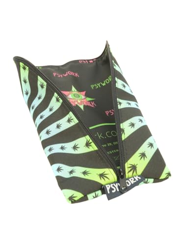 PSYWORK Schwarzlicht Stifttasche Etui Neon Weed Leaf UV-aktiv fluoreszierend Federmappe von PSYWORK