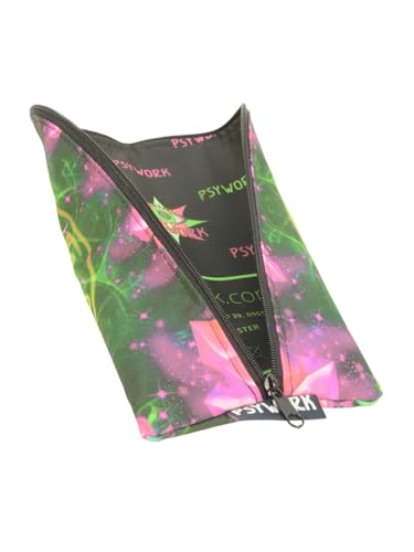 PSYWORK Schwarzlicht Stifttasche Etui Neon Zodiac Signs Green UV-aktiv fluoreszierend Federmappe von PSYWORK