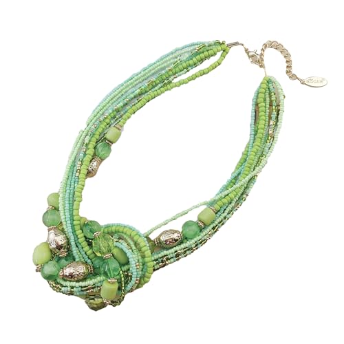 Bunte Rocailles-Halskette, mehrschichtige geknotete Reisperlen-Halskette, kleine Perlen, Surfer-Halskette, Sommer, Strand, handgefertigte Perlen-Halskette, Schmuck für Frauen und Mädchen, Metall von PTATT