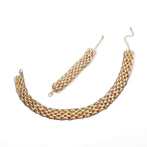Chunky Chain Cutout Halskette Übertriebene Kette Breitere Hip Hop Halskette Personalisierte Minimalistische Armband Set Verstellbar für Frauen Mädchen, Metall Chunky Chain Cutout Halskette Übertriebene Kette Breitere Hip Hop Halskette Personalisierte Minimalistische Armband Set Verstellbar für Frauen Mädchen, Metall von PTATT