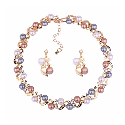Elegante Perlenkette Ohrringe Set von Hundert mit Schmuckset Perlenschmuck Halskette für Frauen Damen und Mädchen, Metall Elegante Perlenkette Ohrringe Set von Hundert mit Schmuckset Perlenschmuck Halskette für Frauen Damen und Mädchen, Metall von PTATT