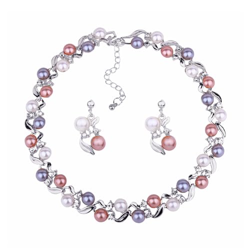 Elegante Perlenkette Ohrringe Set von Hundert mit Schmuckset Perlenschmuck Halskette für Frauen Damen und Mädchen, Metall Elegante Perlenkette Ohrringe Set von Hundert mit Schmuckset Perlenschmuck Halskette für Frauen Damen und Mädchen, Metall von PTATT
