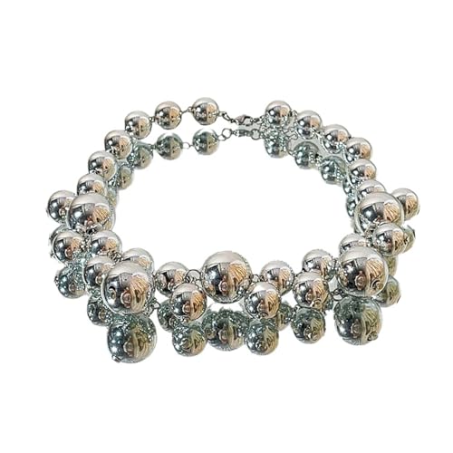 Runde Perlen Silber Kugel Halskette übertrieben Premium Feeling Personalisierte Schlüsselbeinkette Halskette für Frauen Hochzeit Schmuck Geschenke für Braut, Metall Runde Perlen Silber Kugel Halskette übertrieben Premium Feeling Personalisierte Schlüsselbeinkette Halskette für Frauen Hochzeit Schmuck Geschenke für Braut, Metall von PTATT