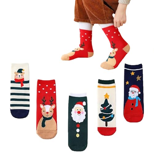 PTBWS Weihnachtssocken 5 Stück, Weihnachtsstrumpf, Christmas Stocking, Kuschelsocken Weihnachten Kinder, Mädchen Weihnachtssocken, Weihnachtsgeschenke für Kinder im Alter von 6-8 Jahren (L) von PTBWS