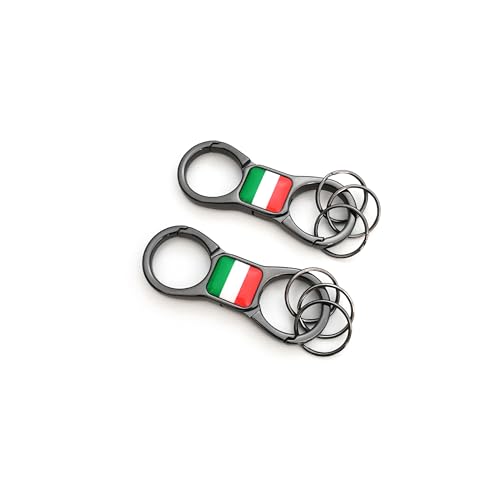 PTDecals 2 Stück Chrom Schwarz Metall Italien Italienische Flagge Schlüsselanhänger Schnellspanner Frühling Schlüsselanhänger mit 6 Ringen für Männer Frauen von PTDecals