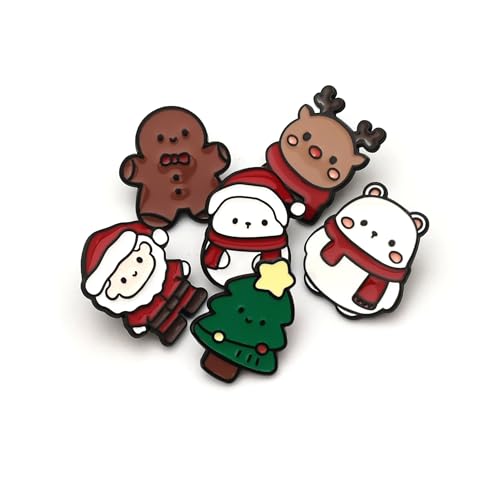PTDecals 6 STÜCK Weihnachten Weihnachtsmann Weihnachtsbaum Kleiner Hirsch Schneemann Bär Brosche Pins für Kleiderbeutel Weihnachtsdekoration von PTDecals