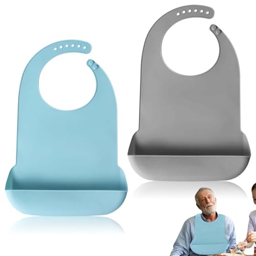 PTHDEW 2 Stück Silikon Lätzchen für Erwachsene, Wasserdicht Erwachsenen Latz mit Auffangschale Sabberlatz Kleidungsschutz Verstellbares für Ältere Männer Frauen PTHDEW 2 Stück Silikon Lätzchen für Erwachsene, Wasserdicht Erwachsenen Latz mit Auffangschale Sabberlatz Kleidungsschutz Verstellbares für Ältere Männer Frauen von PTHDEW