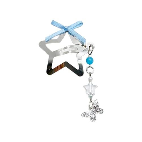 PTILSERY Haarspange mit Stern-Schmetterling-Schleifen, Fransenanhänger, Modeschmuck, Accessoire, multifunktional, Stern-Charm-Clip, Haarnadeln von PTILSERY