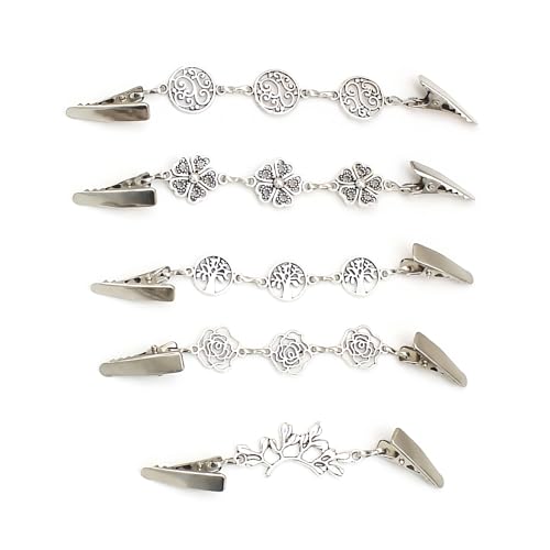 5 Stück Silber Strickjacke Clips, Pullover Clips für Mädchen und Frauen, Multi-Style Vintage Kleiderklammern, Schal Clips für Blusen Schal Kleid Jacken Kleidung von PTJJXA