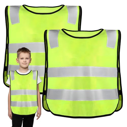 PTJJXA 2 Stück Reflektierende Weste für Kinder, Warnweste für Studierende, Sicherheitsweste mit hoher Sichtbarkeit, Reflektorweste, Atmungsaktive Leuchtweste für 3-12 Jahre (Grün) von PTJJXA
