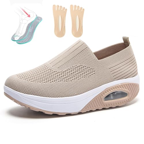 PTKG Orthopädische Schuhe Damen Sommer Sneaker, 2023 Neu Luftpolster Mesh Diabetiker Turnschuhe Mit Luftkissen, Weich Bequeme Slip on Walkingschuhe Sandalen Sportschuhe,Beige,38EU von PTKG