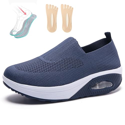 PTKG Orthopädische Schuhe Damen Sommer Sneaker, 2023 Neu Luftpolster Mesh Diabetiker Turnschuhe Mit Luftkissen, Weich Bequeme Slip on Walkingschuhe Sandalen Sportschuhe,Blau,36EU von PTKG