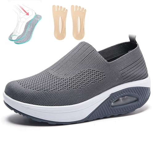 PTKG Orthopädische Schuhe Damen Sommer Sneaker, 2023 Neu Luftpolster Mesh Diabetiker Turnschuhe Mit Luftkissen, Weich Bequeme Slip on Walkingschuhe Sandalen Sportschuhe,Grau,37EU von PTKG