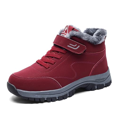 PTKG Winterschuhe Herren Rutschfest Outdoor Barfußschuhe Schneestiefel Wanderschuhe Warme Winter Winterschuhe Verdickte Atmungsaktiv Bequem Sportlich Winterstiefel Stiefeletten,Rot,42/260mm von PTKG