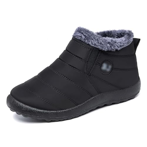 PTKG Winterstiefel, Herren Damen Winter-Schneestiefel, wasserdicht, rutschfest, Stiefeletten, warme Outdoor-Schuhe mit Fellfutter,Schwarz,43/265mm von PTKG