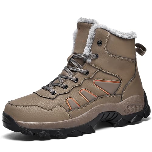 Wasserdicht Hohe Schuhe rutschfeste Schneeschuhe Damen Herren Wanderschuhe Outdoor Trekkingschuhe Lace Up Walkingschuhe Paar Freizeitschuhe,Braun,40/250mm von PTKG