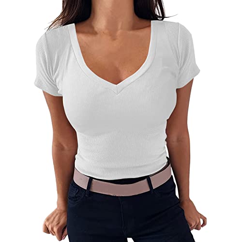 Bluse Damen GroßE GrößEn Damen Langarmshirt Baumwolle Set Lockere Oberteile Damen Sommer T Shirts V Ausschnitt Damen Hemd Damen Oversized weiße Bluse Pirat Hemdkragen Einsatz Damen Blusen Tu von PTLLEND