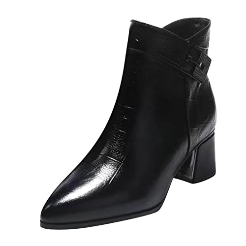 Klein Schuhe Damen Pumps Chunky Heel Mittlerer Absatz Einfarbig Spitzschuh Seitlicher Reißverschluss Lässiger Stil Damen Schwarz Flach Winter (Black, 41) von PTLLEND