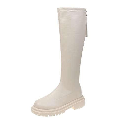 PTLLEND Damen 42 Weiter Schaft Herbst Runde Stiefel Stiefel Frauen Dicke Ritter Gerade Sohlen Damenstiefel Overknees Damen (White, 39) von PTLLEND