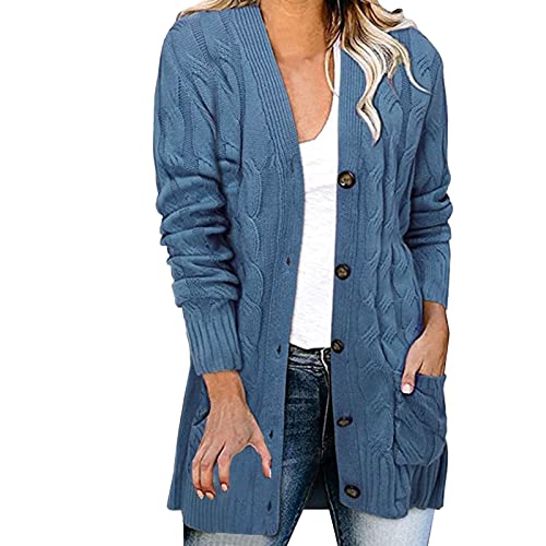 PTLLEND Damen Grobstrick Cardigan Lang Winter Damen Grobstrickjacke Strickmantel Knopfleiste Strickcardigan für Damen Kaputzenjacken Fleecejacke mit Kapuze und Taschen von PTLLEND