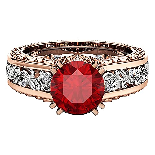 PTLLEND Günstige Ringe vergoldet Legierung Geschenk Farbe Damen Rose Ring Trennringe Ringe Damen 585 (Red, 7) von PTLLEND