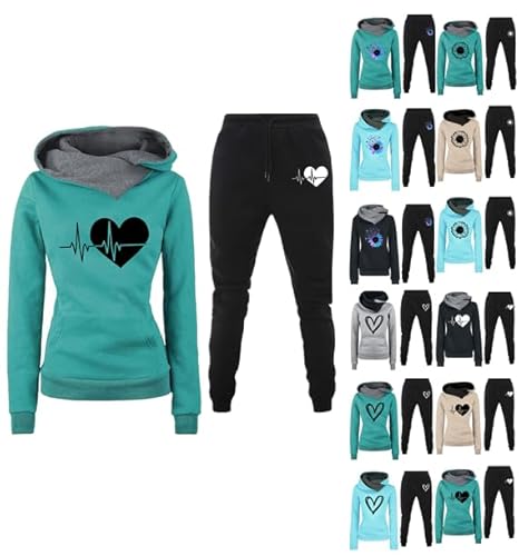 PTLLEND Hosenanzug Standesamt Damen Farbblock, 2-teiliges Outfit, Trainingsanzüge, lange Ärmel, lange Hosen, lässiges Sweatshirt Jumpsuit Eng (Sky Blue-4, XXXL) von PTLLEND