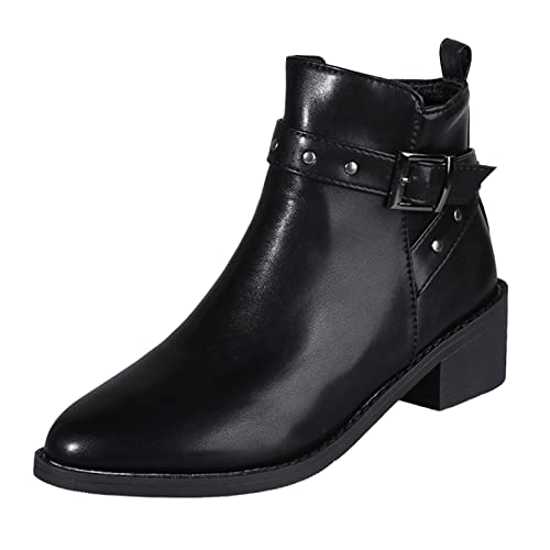 PTLLEND Lack Damen Sexy Reißverschluss Seite Stiefel Für Frauen Retro Spitzschuh Chunky Heel Ankle Boots Kurze Stiefel Damenschuhe Booties Gr. 36 (Black, 40) von PTLLEND