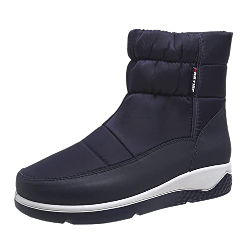 PTLLEND Print Damen Schuhe Damen Schneestiefel dicker Boden rutschfeste runde Zehe seitlicher Reißverschluss warm bequem Mädchen 34 Gefüttert (Blue, 40) von PTLLEND