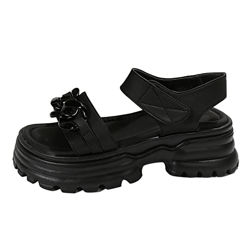 PTLLEND Reiten Damen Schuhe Damen-Sommer-Hakenschlaufe, einfarbig, lässig, offene Spitze, quadratische Absätze, bequeme Strandschuhe, Sandalen Damenschuhe Schwarz von PTLLEND