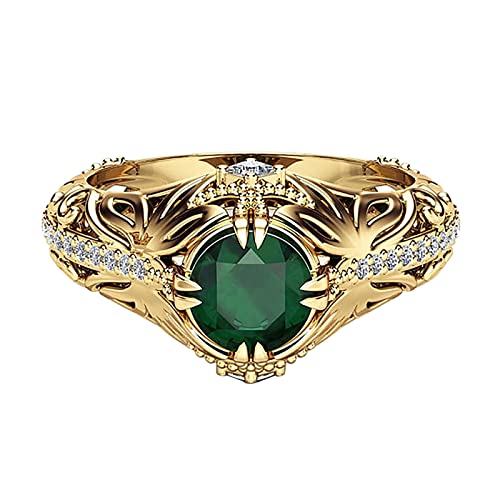 PTLLEND Ringer Shirts 14k GoldplatedEmerald Green Women Rings Natural Diamond Ringe Zirkonia Damen (Green, One Size) von PTLLEND