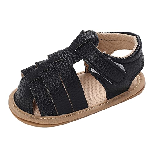 PTLLEND Sandalen Jungen 26 Frühling und Sommer Kinder Baby Kleinkind Schuhe Jungen und Mädchen Sandalen Runde Zehe flacher Boden leichte Hakenschlaufe einfarbig römischer Stil Baby Sandalen Jungen 24 von PTLLEND