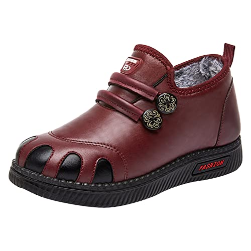 PTLLEND Schuhe Damen Boots Schwarz Gefüttert rutschfest wasserdicht Low Top Slip On warm bequem einfarbig Schwarz Damen Nachhaltig (Red, 38) von PTLLEND