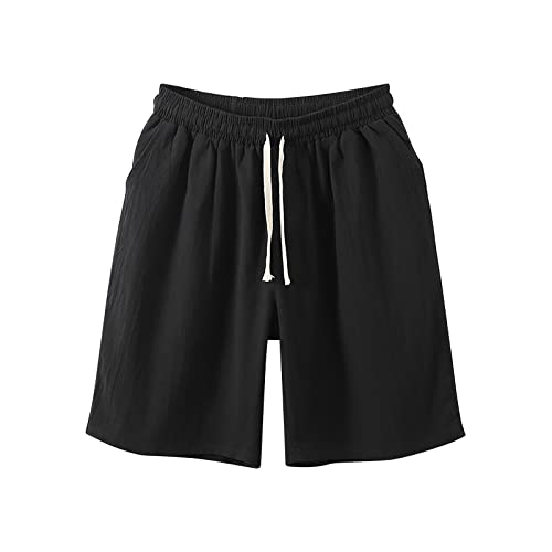 PTLLEND Shorts Herren Jean Herren-Baumwoll-Leinen-fünfteilige Hose, lässig, einfarbig, locker, Jugend, japanische, Retro, atmungsaktive Shorts Herren Shorts Mesh von PTLLEND